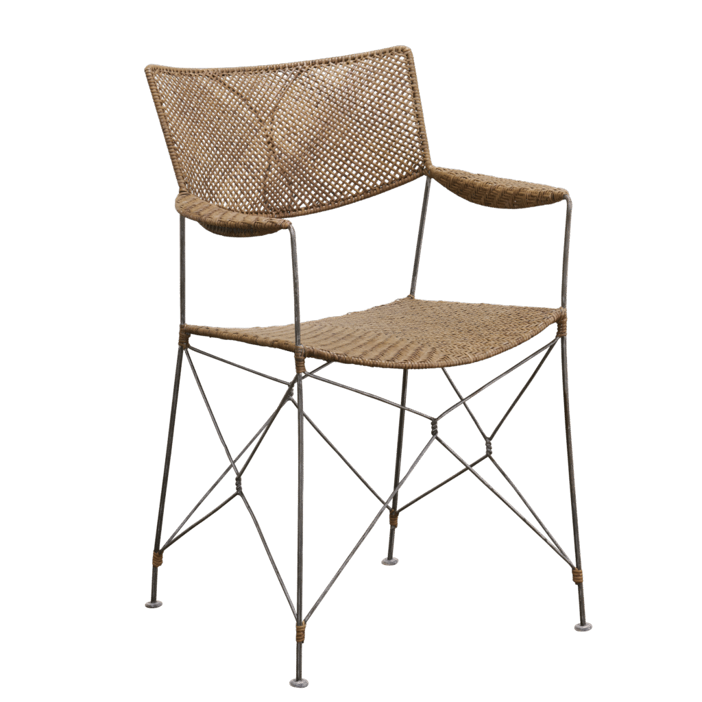 Zbliżenie na krzesło RAP, widać misterną plecionkę rattanową