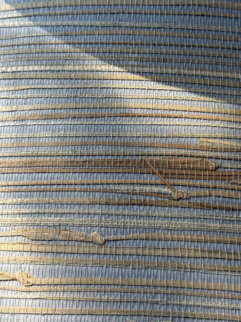 Zbliżenie na tapetę z refleksami światła, widoczne włókna trawy morskiej